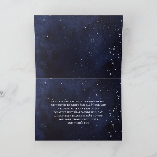 ピンクのフローラ我々は月の女の子の赤ちゃんシャワー上にある サンキューカード (内部)