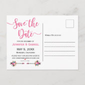 ピンクのフローラ手書き写真日付の保存 案内ポストカード (裏面)