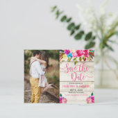 ピンクのフローラ手書き写真日付の保存 案内ポストカード (スタンド正面)