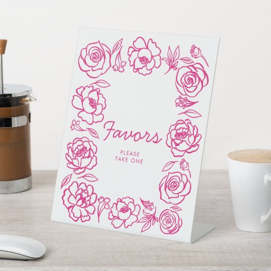 ピンクのフローラ手書き好意サイン 台座サイン (インサイチュ)