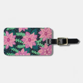 ピンクのフローラ抽象芸術オン黒 ラゲッジタグ (正面横)