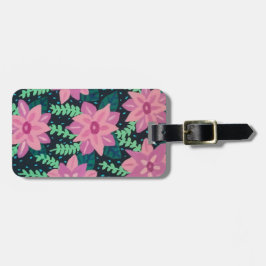ピンクのフローラ抽象芸術オン黒 ラゲッジタグ