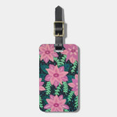 ピンクのフローラ抽象芸術オン黒 ラゲッジタグ (正面縦)