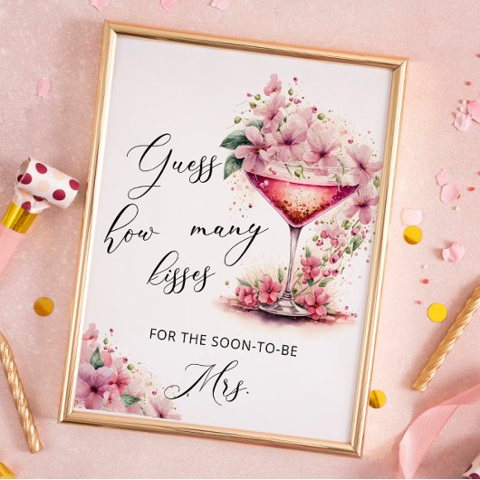 ピンクのフローラ推測キス数ブライダルシャワー ポスター