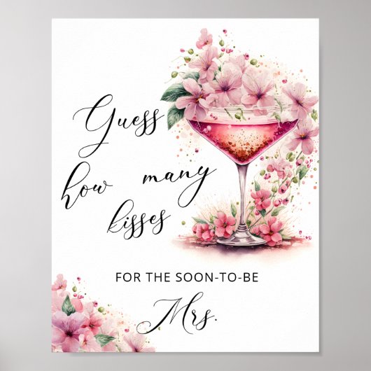 ピンクのフローラ推測キス数ブライダルシャワー ポスター (正面)