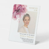 ピンクのフローラ救は座席の写真を結婚予約 台座サイン (正面)