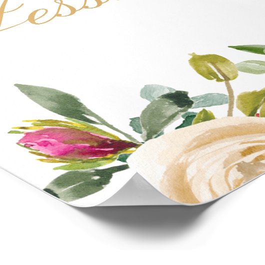 ピンクのフローラ文字列ライト白結婚の歓迎 ポスター (角)