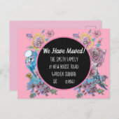 ピンクのフローラ新しい住所はがき、移動している ポストカード (正面/裏面)