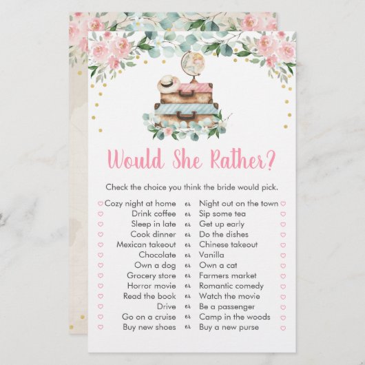 ピンクのフローラ旅行は彼女はむしろブライダルゲーム (正面/裏面)