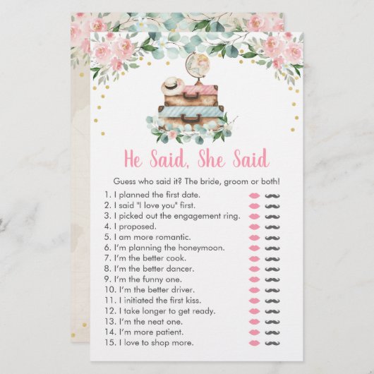 ピンクのフローラ旅行彼は彼女はブライダルゲームを言った (正面/裏面)