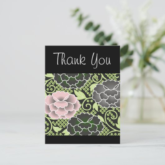 ピンクのフローラ日本のの着物パターン ポストカード (スタンド正面)