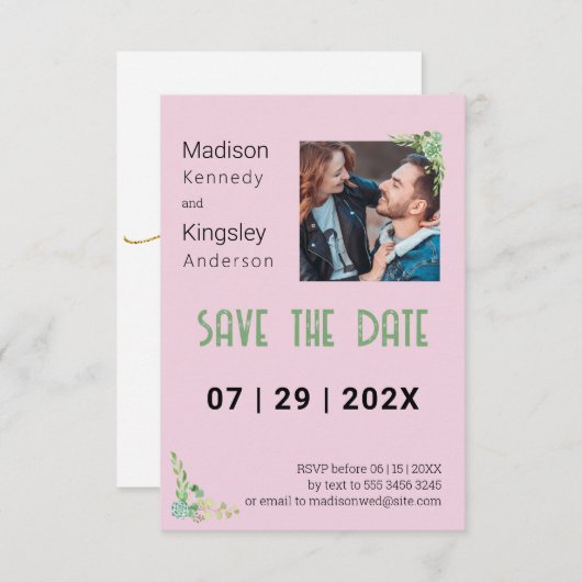 ピンクのフローラ春日付写真を保存 セーブザデート (正面/裏面)