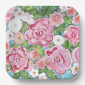 ピンクのフローラ春開花 ペーパープレート (正面)