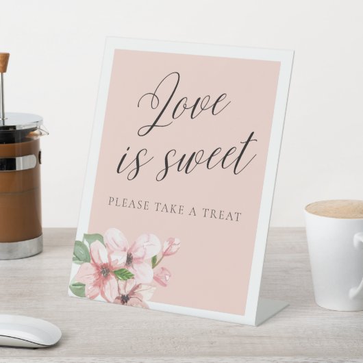 ピンクのフローラ書道の愛は甘いサイン 台座サイン (インサイチュ)