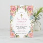ピンクのフローラ最初の聖餐式 招待状 (スタンド正面)
