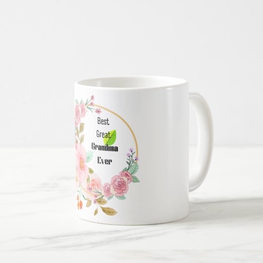 ピンクのフローラ最高の素晴らし金ゴールドおばあちゃんエバーCo コーヒーマグカップ (正面右)