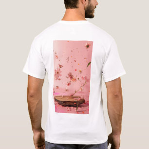 ピンクのフローラ木材の背景Tシャツ Tシャツ