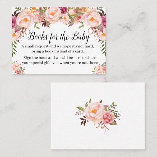 ピンクのフローラ本の赤ちゃんシャワー挿入カードを持って来る プレイスカード (正面/裏面)