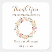 ピンクのフローラ来が結婚有る スクエアシール (正面)