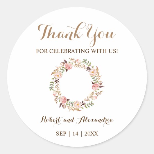 ピンクのフローラ来が結婚有る ラウンドシール (正面)