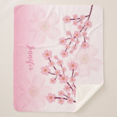 ピンクのフローラ桜さくらんぼ花の任意の名前 シェルパブランケット (正面)