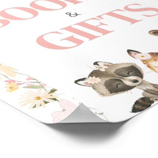 ピンクのフローラ森林動物の本と贈り物 ポスター (角)