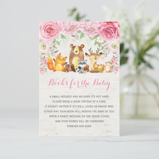 ピンクのフローラ森林動物ブックリクエスト エンクロージャーカード (スタンド正面)