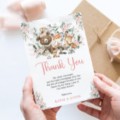 ピンクのフローラ森林動物緑の赤ちゃんシャワー サンキューカード