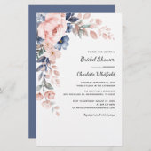 ピンクのフローラ植物性ブライダルシャワーの招待 (正面/裏面)