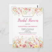 ピンクのフローラ植物性ブライダルシャワーの招待 ポストカード (正面/裏面)