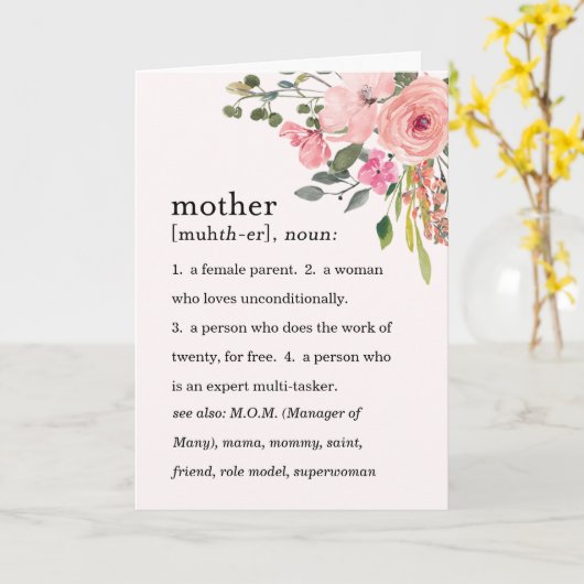 ピンクのフローラ母親の定義、母の日 カード (黄色い花)