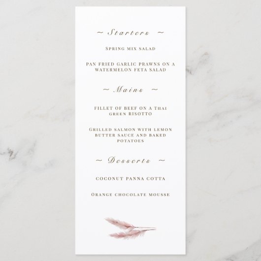 ピンクのフローラ水の結婚色のディナーメニュー メニュー (裏面)