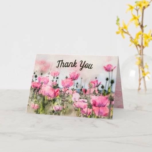 ピンクのフローラ水の色ありがとう カード (黄色い花)