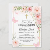 ピンクのフローラ水の色の最初の聖餐式 招待状 (正面)