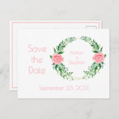 ピンクのフローラ水の色シンプルの保存日付 案内ポストカード (正面/裏面)