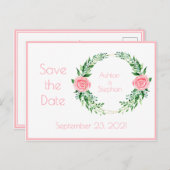 ピンクのフローラ水の色シンプルの保存Date Annun 案内ポストカード (正面/裏面)