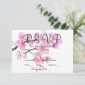 ピンクのフローラ水彩さくらんぼ花書 出欠カード (スタンド正面)