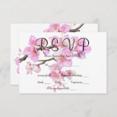 ピンクのフローラ水彩さくらんぼ花書 出欠カード (正面/裏面)