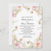 ピンクのフローラ水彩フレーム 招待状 (正面)