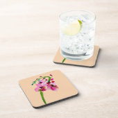 ピンクのフローラ水色のバーベキュー赤面花 コースター (右側)
