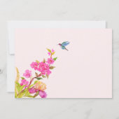 ピンクのフローラ水色の熱帯鳥の赤ちゃんシャワー 招待状 (裏面)