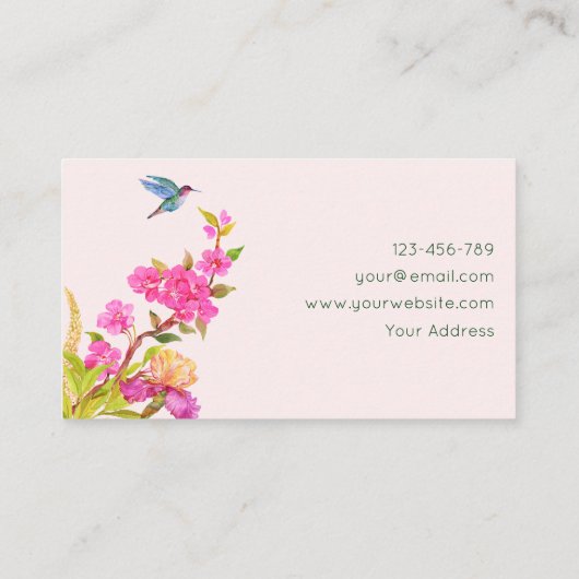 ピンクのフローラ水色の熱帯鳥 名刺 (裏面)