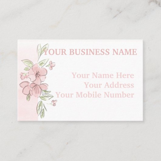 ピンクのフローラ水色の色合い 名刺 (正面)