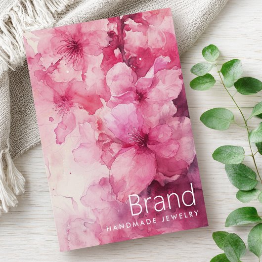 ピンクのフローラ水色の花のイヤリングカード