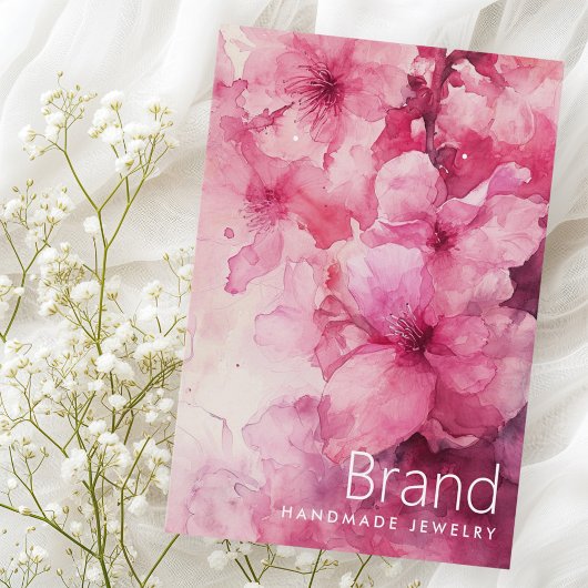 ピンクのフローラ水色の花のイヤリングカード