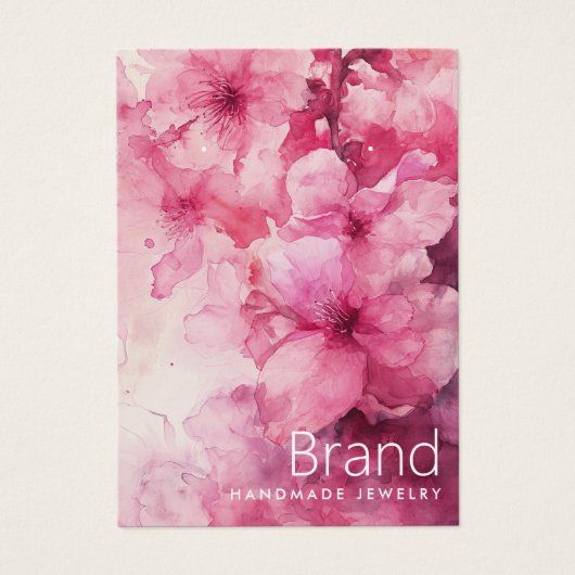 ピンクのフローラ水色の花のイヤリングカード (正面)