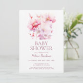 ピンクのフローラ水色ガールベビーシャワー 招待状 (スタンド正面)