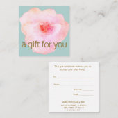 ピンクのフローラ水色ギフト証明書 スクエア名刺 (正面/裏面)