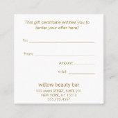 ピンクのフローラ水色ギフト証明書 スクエア名刺 (裏面)