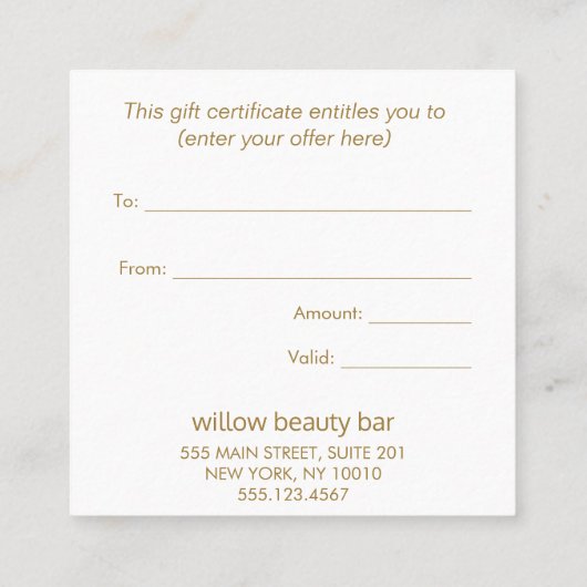 ピンクのフローラ水色ギフト証明書 スクエア名刺 (裏面)